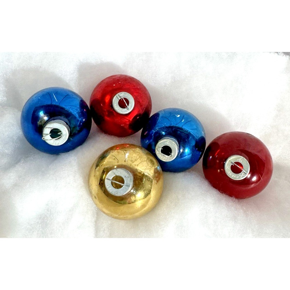 Vintage Glass Christmas‎ Tree Ornament Set (5) RAUCH Red Blue Gold